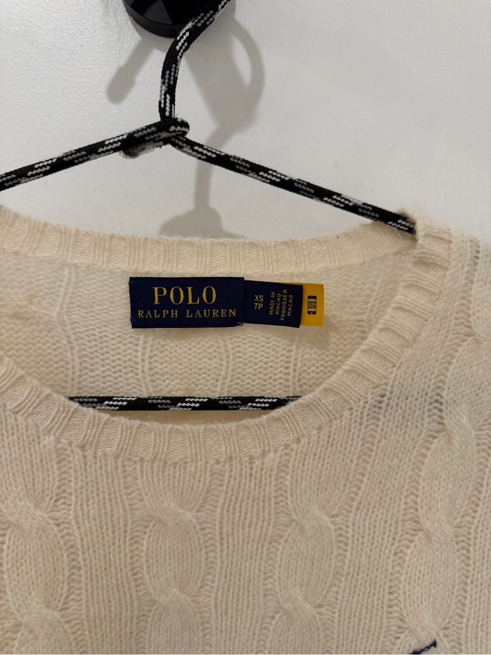Polo by Ralph Lauren Cream Cable-Knit Crewneck Sweater with Navy Pony - Picture 2 of 4